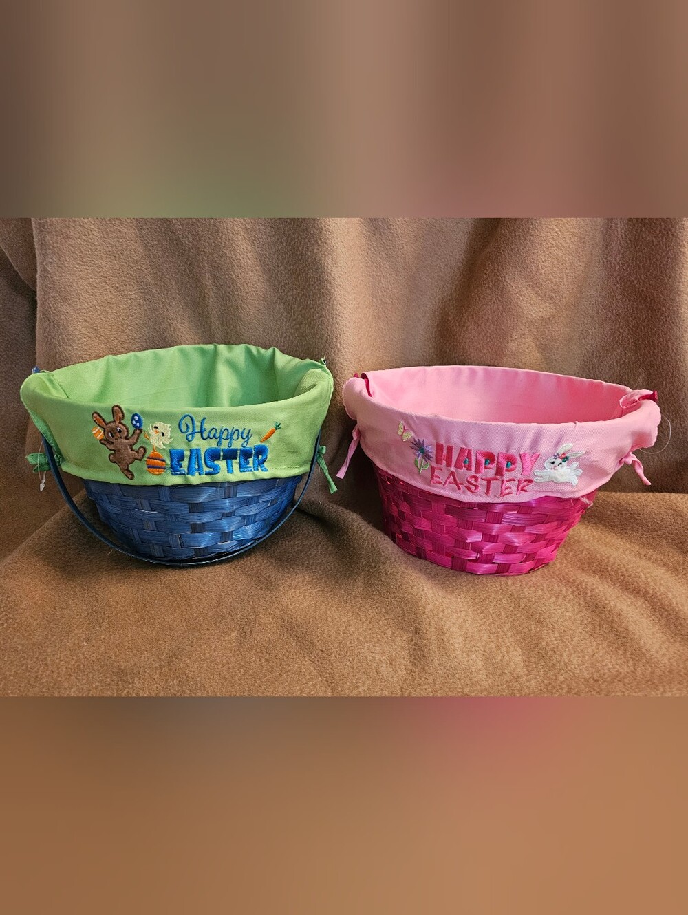 Happy Easter Pink and Green Woven Holiday Baskets